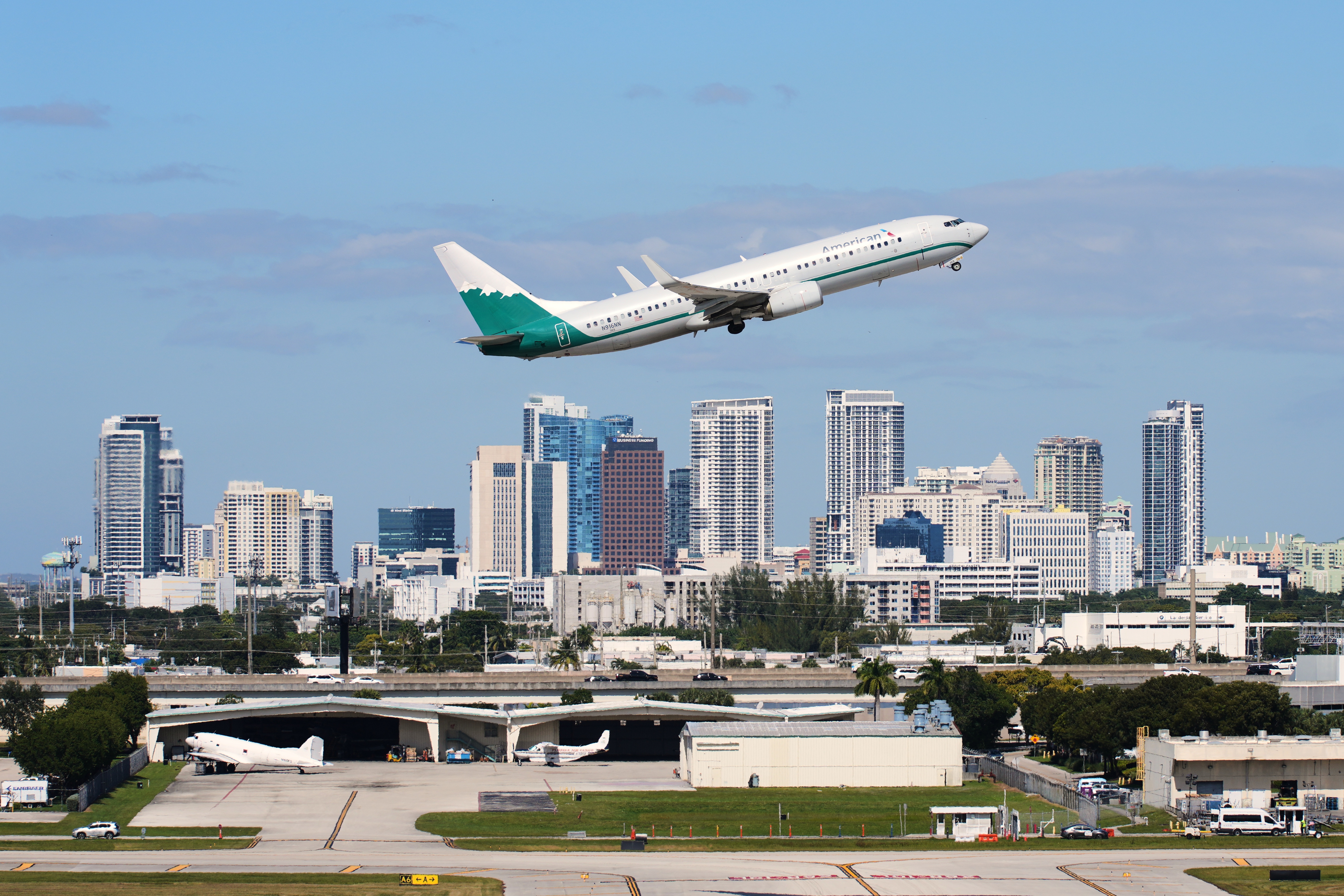 An American Airlines aircraft takes off from Fort Lauderdale-Hollywood International Airport, Thursday, Nov. 13, 2025, in Fort Lauderdale, Fla.
